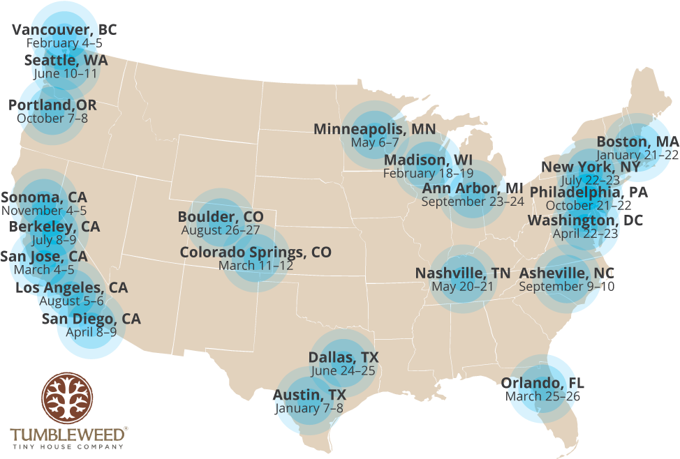 Tumbleweed Tiny House Workshops - Map Of Usa Clipart (1000x668), Png Download