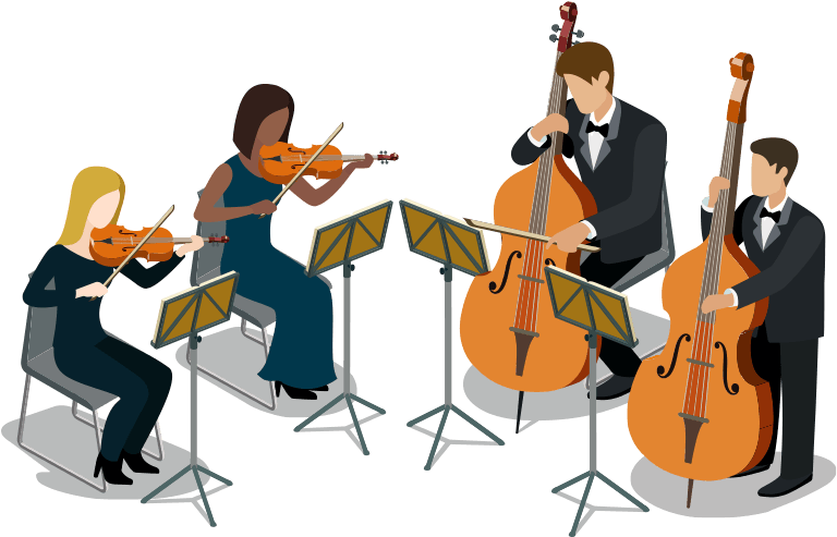 Orchestra - Orchestra String Instruments Cartoon Clipart (768x510), Png Download