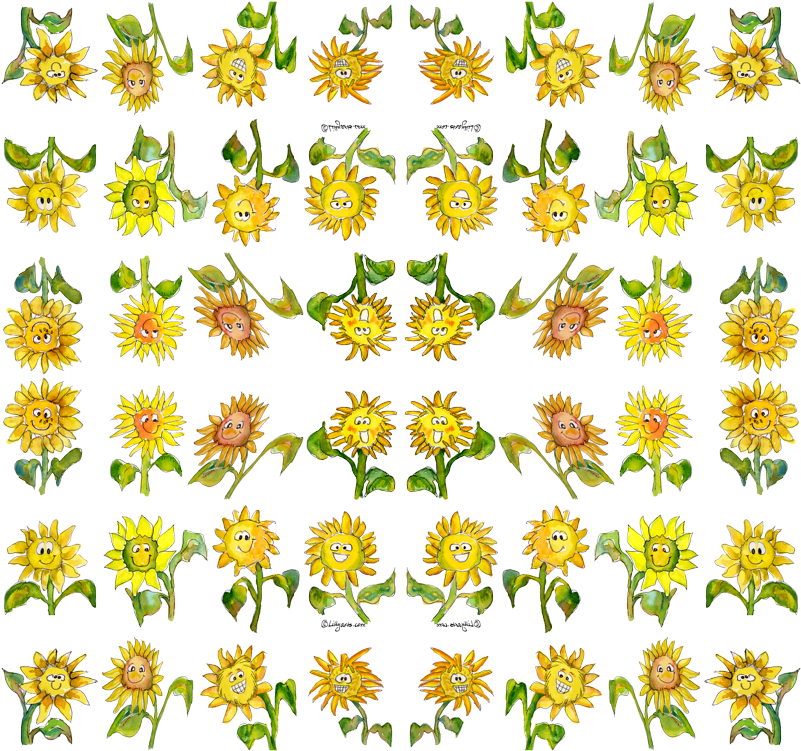 Cartoon Wallpaper Lillyarts Spoonflower Drawing Sunflowers - Cartoon Sunflower With Face Clipart (801x751), Png Download