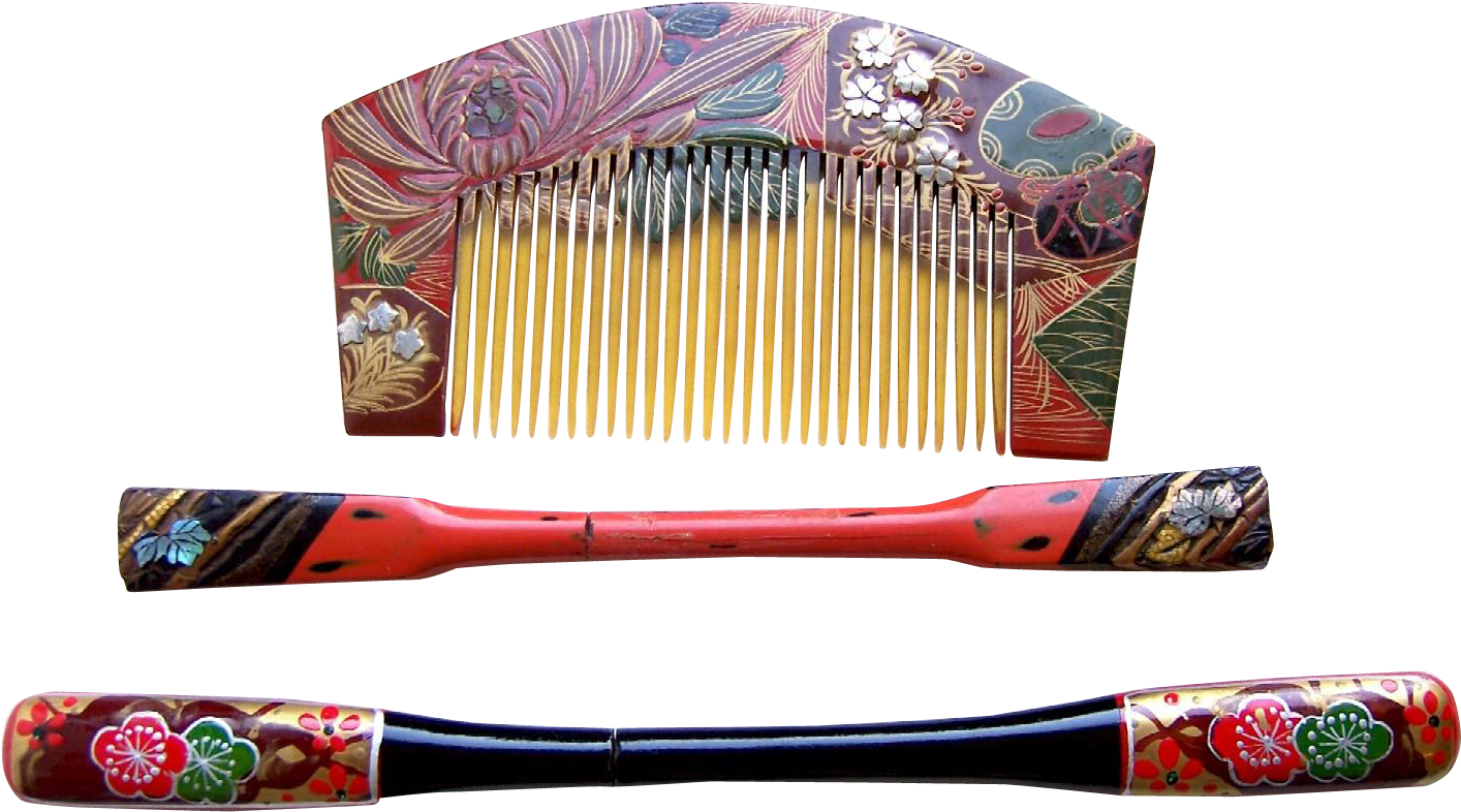 3 Vintage Japanese Kanzashi Hair Accessories Geisha - Plastic Clipart (1413x1413), Png Download