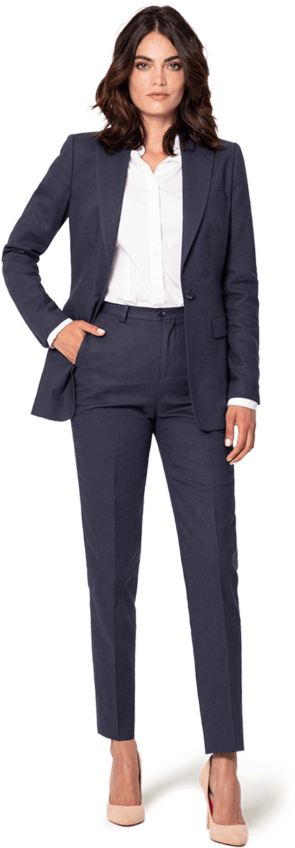 Blue Linen-cotton Pant Suit - Corporate Suit For Women Clipart (437x1258), Png Download