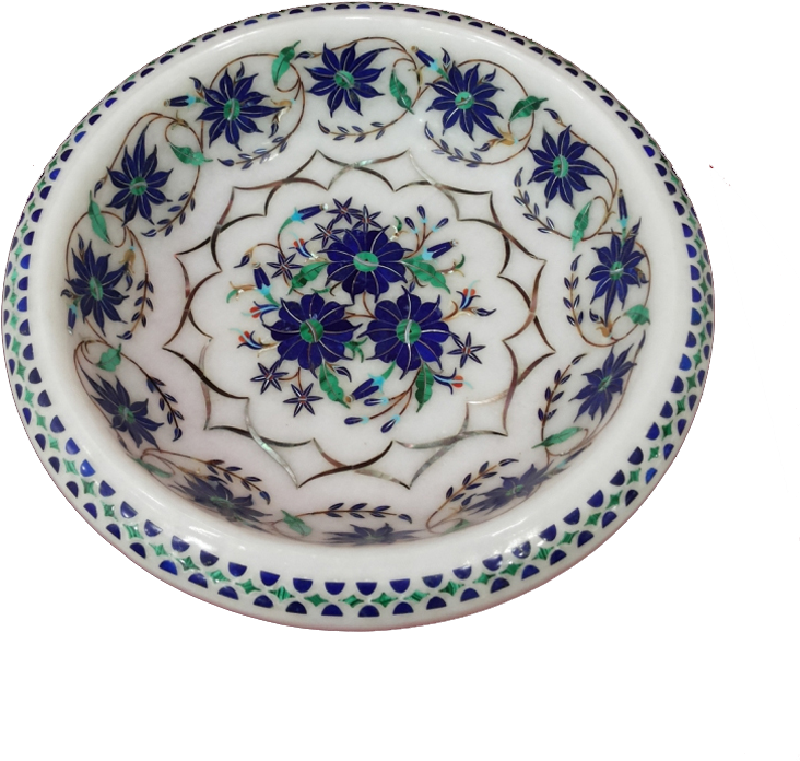 Marble Inlay Fruit Bowl - Blue And White Porcelain Clipart (732x696), Png Download