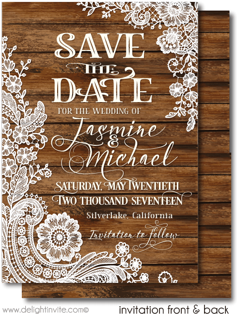 Rustic Wood Vintage Lace Save The Date Cards [di-5022sd] - Rustic Vintage Save The Date Clipart (497x675), Png Download
