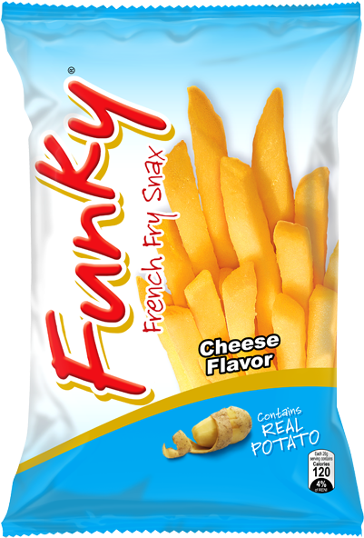 Funky Is A Crunchy French Fry Shaped Potato Snack That - Funky French Fry Snax Clipart (570x597), Png Download