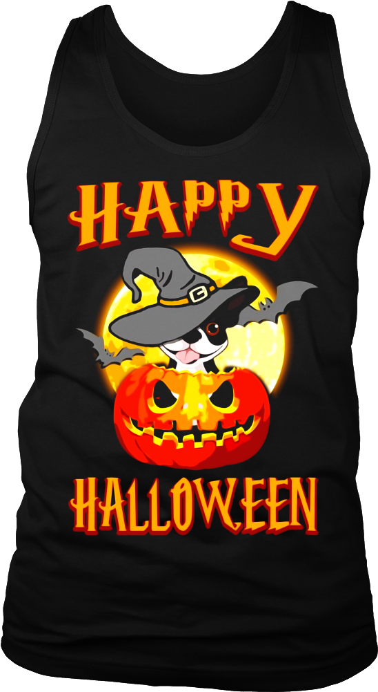 Boston Terrier Dog Happy Halloween T Shirt Pumpkin - Active Tank Clipart (548x1001), Png Download