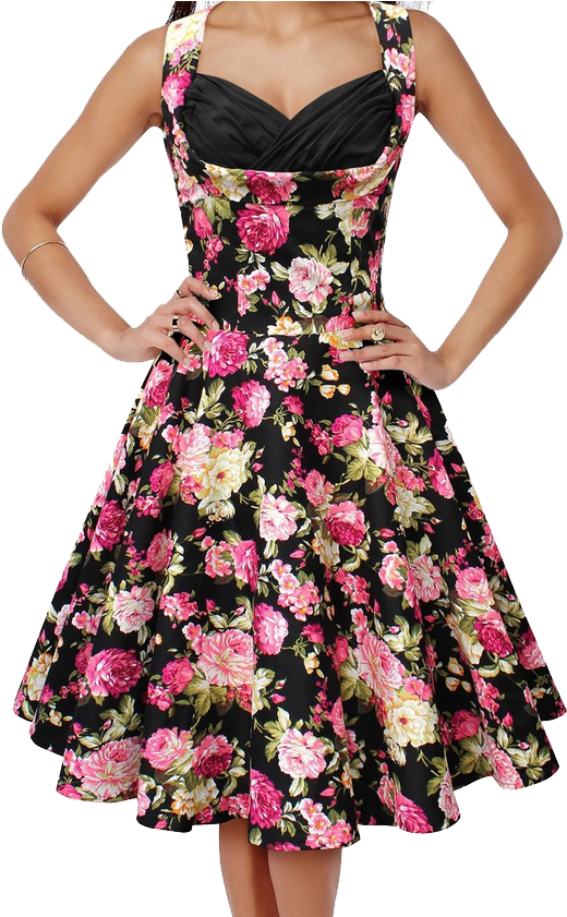 Floral Dress Png Free Download - Floral Print 60s Fashion Clipart (736x840), Png Download