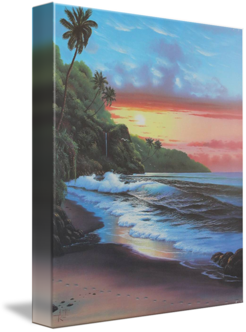 Drawing Sunset Waterfall - Roger Lirette Paintings Clipart (482x650), Png Download