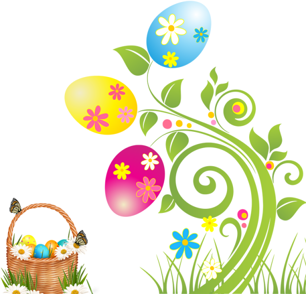 Easter Flowers And Basket, Easter Flowers, Basket, - Clip Art Easter - Png Download (604x580), Png Download