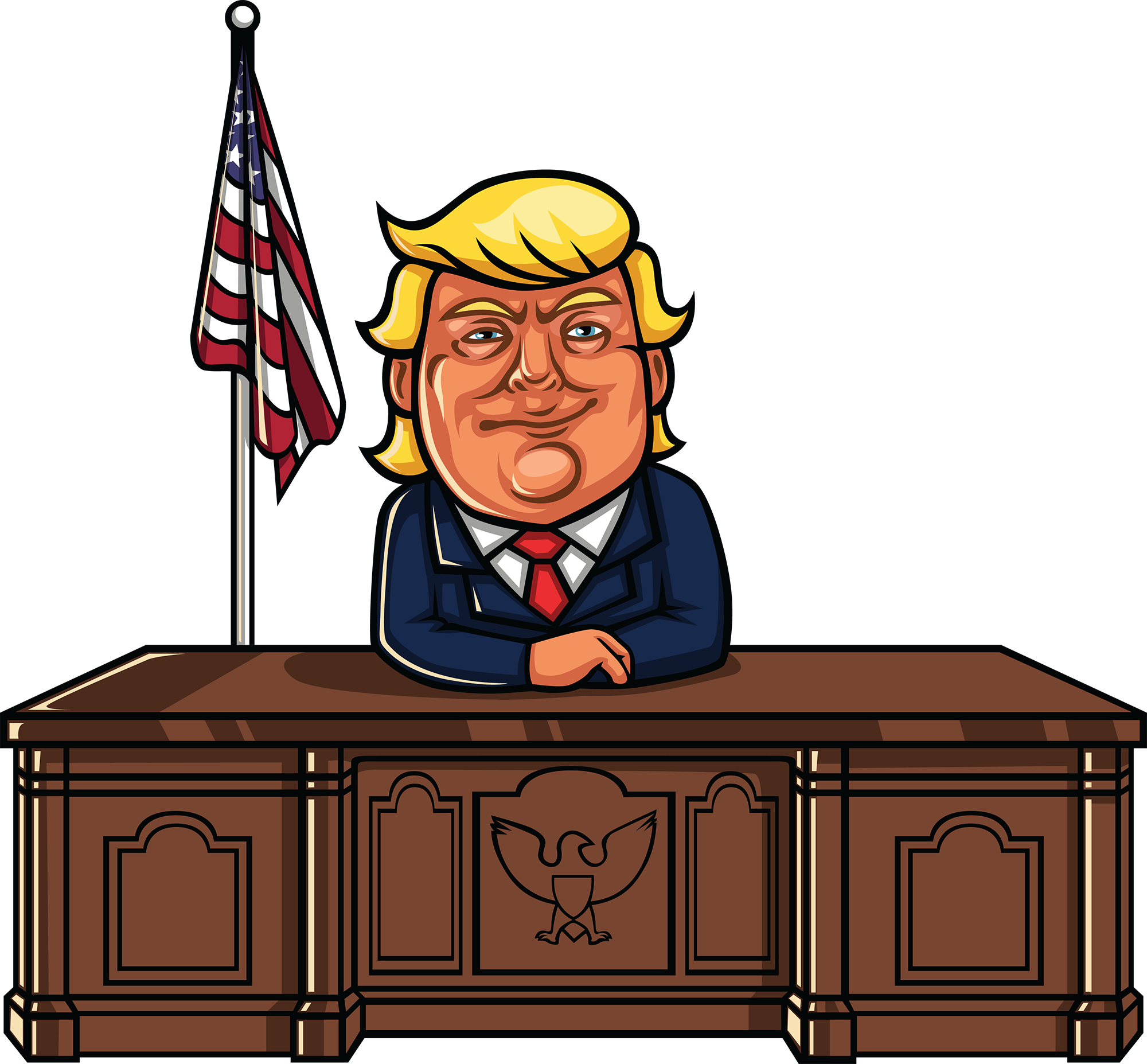 He's Not Focussing On The Policy Under Discussion Folks - Cartoon Donald Trump Sitting Clipart (2000x1855), Png Download