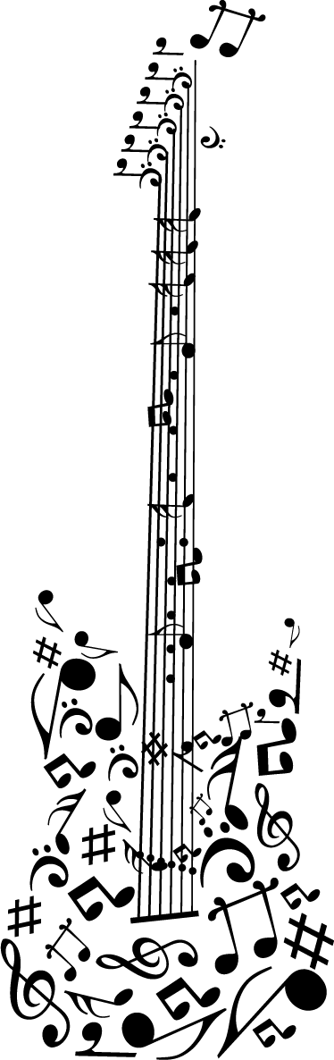 Vinilo Decorativo Guitarra Pentagrama - Guitarra Com Notas Musicais Clipart (374x1186), Png Download