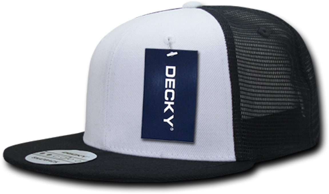 Decky 6 Panel Flat Bill Trucker Caps, Black/white - Flat Bill Trucker Hats Clipart (1200x1200), Png Download