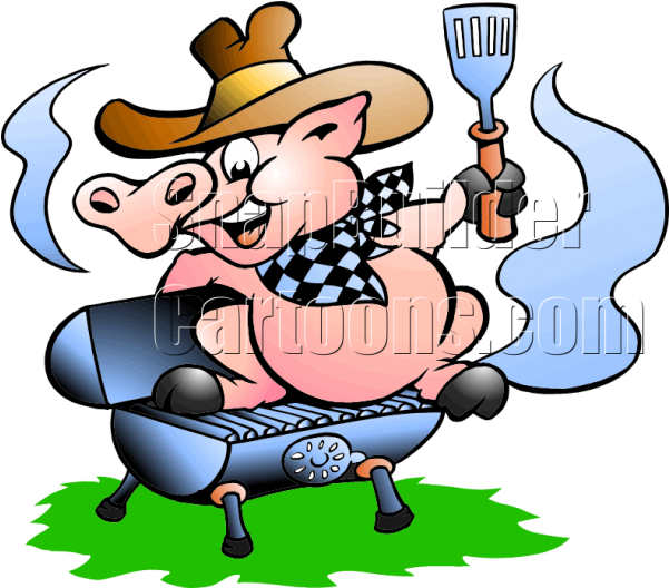Pig On Open Grill - Pig Getting Roasted Cartoon Clipart (600x600), Png Download