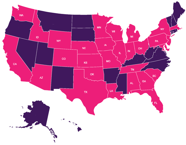 Sigma Lambda Gamma At A Specific College Or University - Us Map No Background Clipart (628x492), Png Download