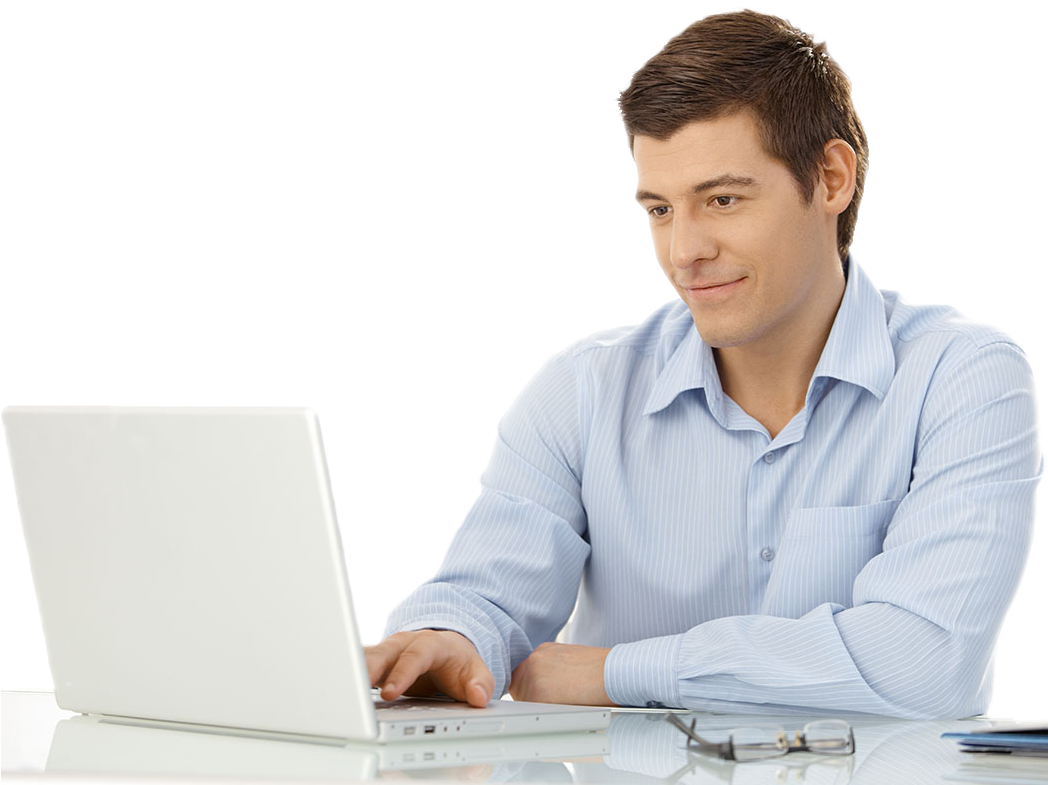 Good Seo Is Long-term And Follows Guidelines - Man With Computer Png Clipart (1047x800), Png Download
