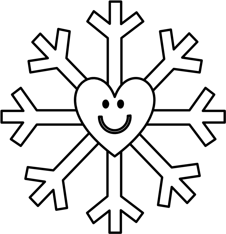 Snowflake, Smiley Face, Heart, Black And White, Png - Snowflake Template Clipart (816x1056), Png Download