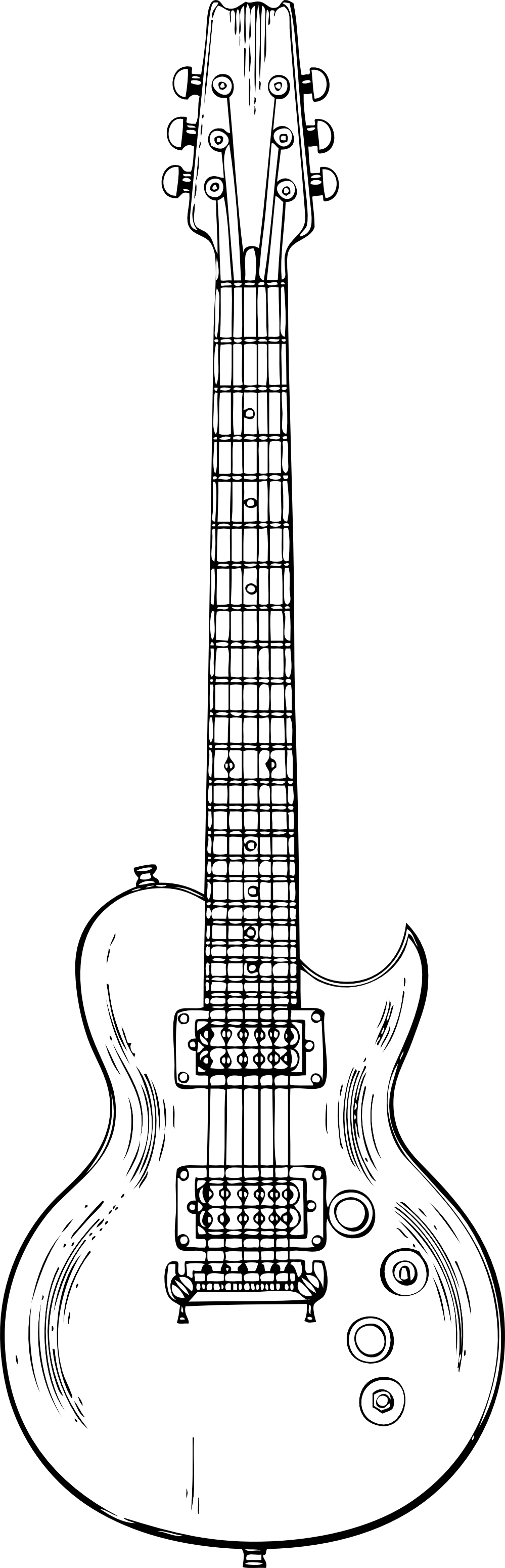 Electric Guitar Black White Line Art 999px 549 - Les Paul Guitar Drawing Clipart (999x3099), Png Download