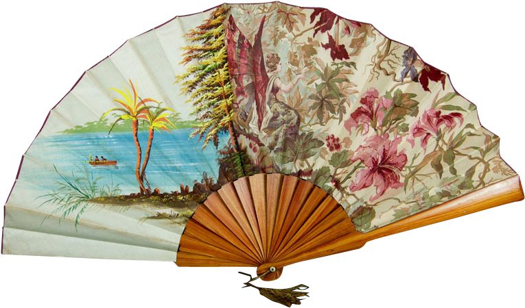 1920s Tropical Motif Cloth Fan With Winged Woman - Umbrella Clipart (764x764), Png Download