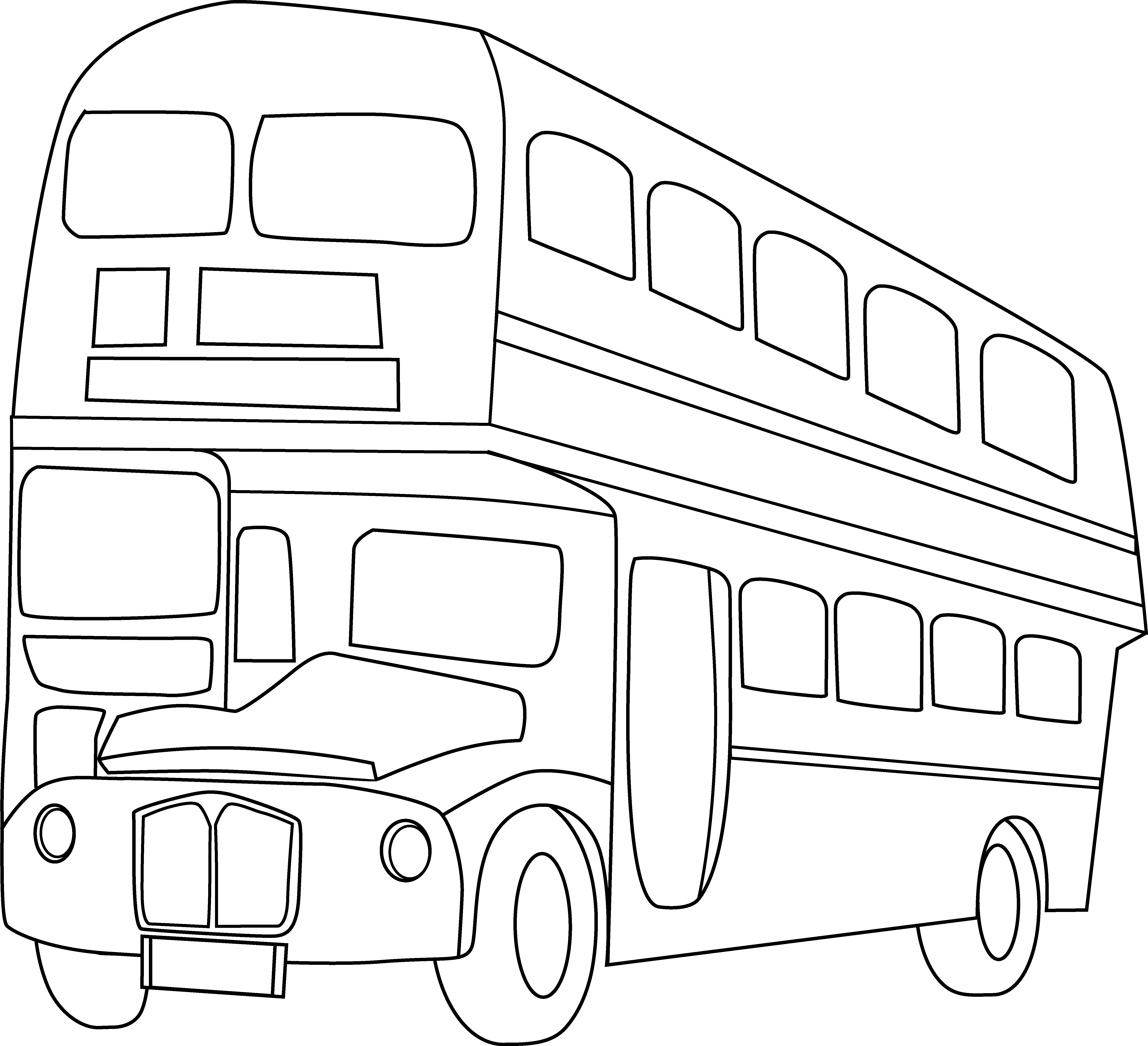 School Bus Black And White Double Decker Bus Clipart - Double Decker Bus Line Drawing - Png Download (5713x5205), Png Download