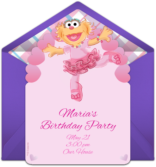 Free Sesame Street Party Invitation With A Zoe Ballet - Greeting Card Clipart (650x650), Png Download