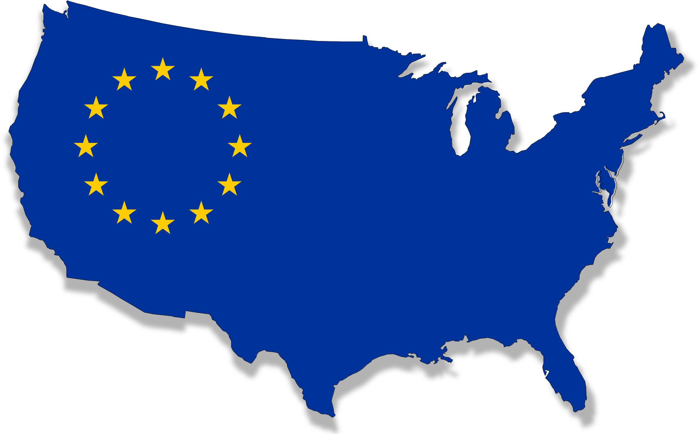 Us-europe Flag Map Clip Art Download - Port Of New Orleans On Map - Png Download (2366x1470), Png Download