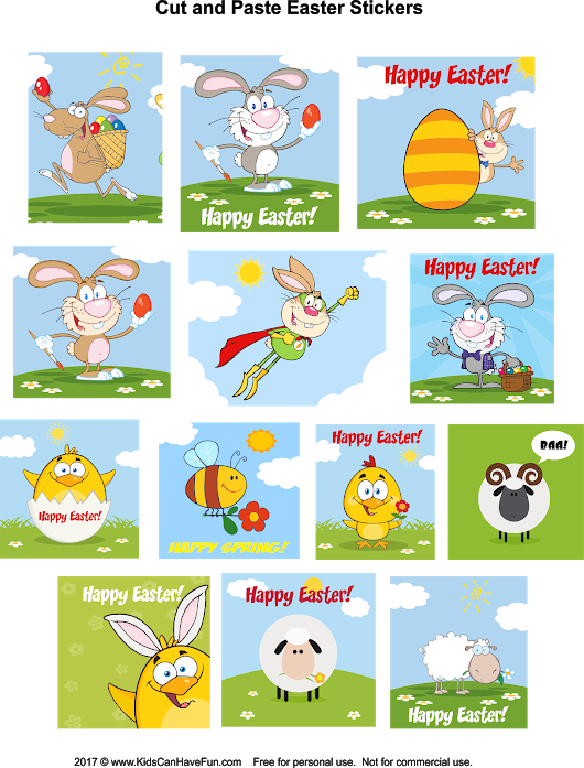 Kids Can Cut Out These Cute Easter Stickers And Paste - Cartoon Clipart (530x697), Png Download