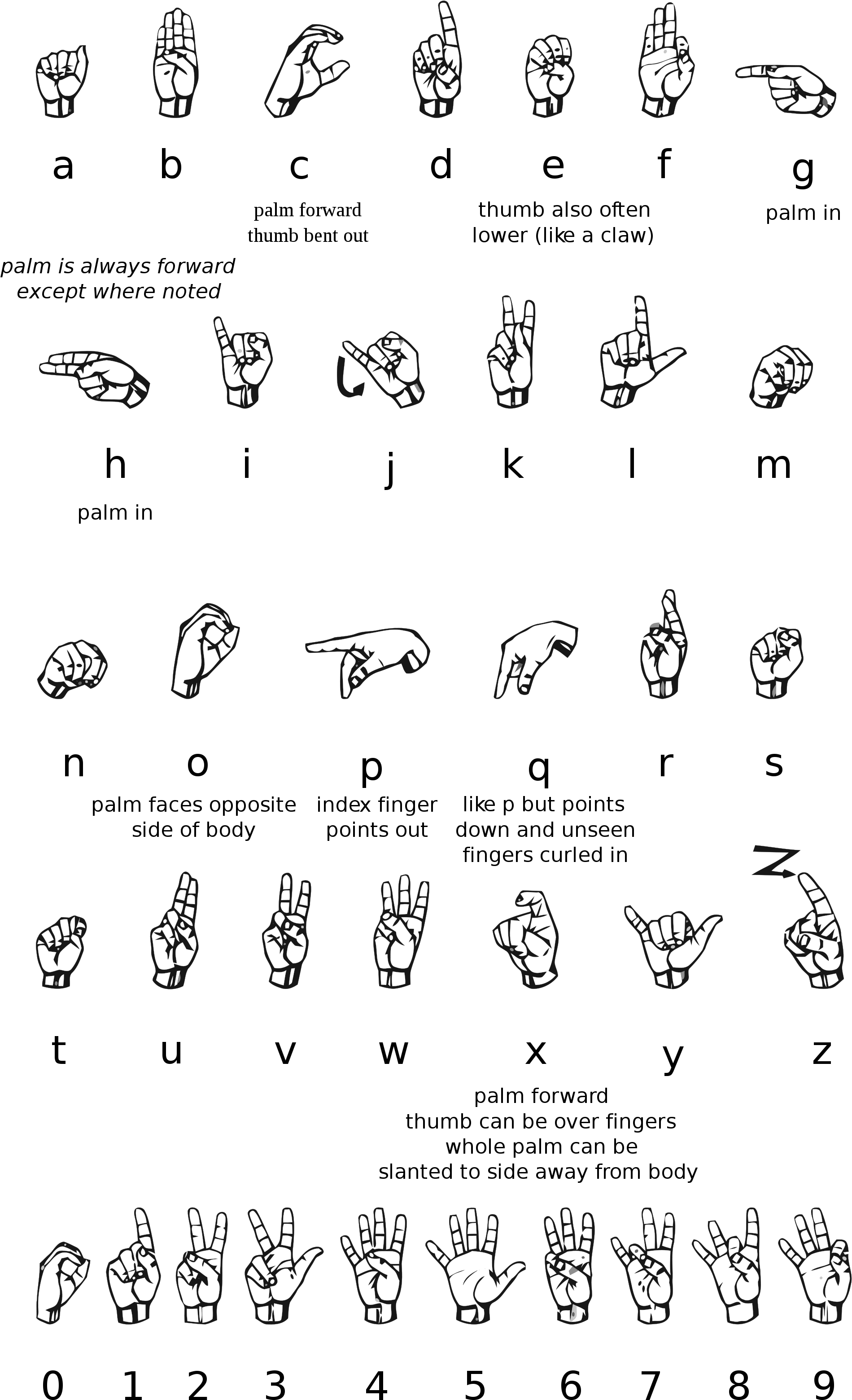 Asl Alphabet Png - Sign Language Alphabet And Numbers Clipart (2000x3270), Png Download