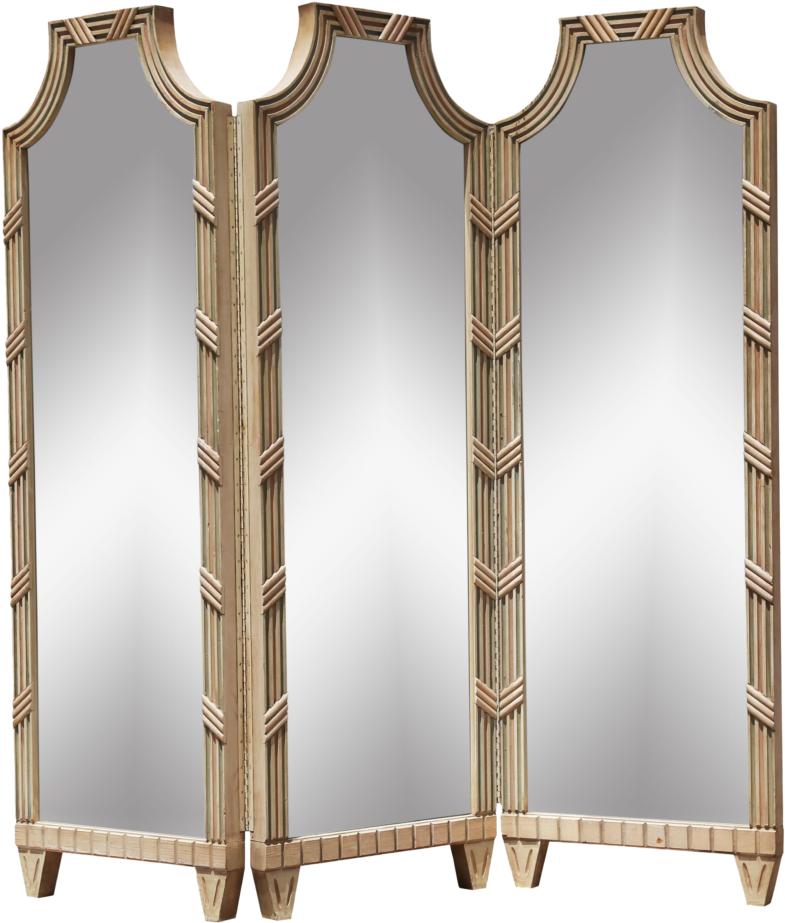 Vintage Large Mirrored Pagoda Screen Room Divider Would - Cupboard Clipart (870x1024), Png Download