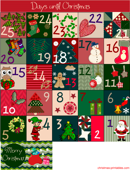 Free Printable Christmas Countdown Calendar - Illustration Clipart ...