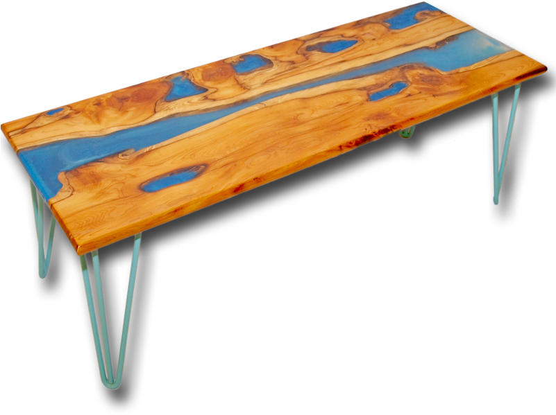 Live Edge Yew Wood & Blue Resin River Coffee Table Clipart (801x599), Png Download