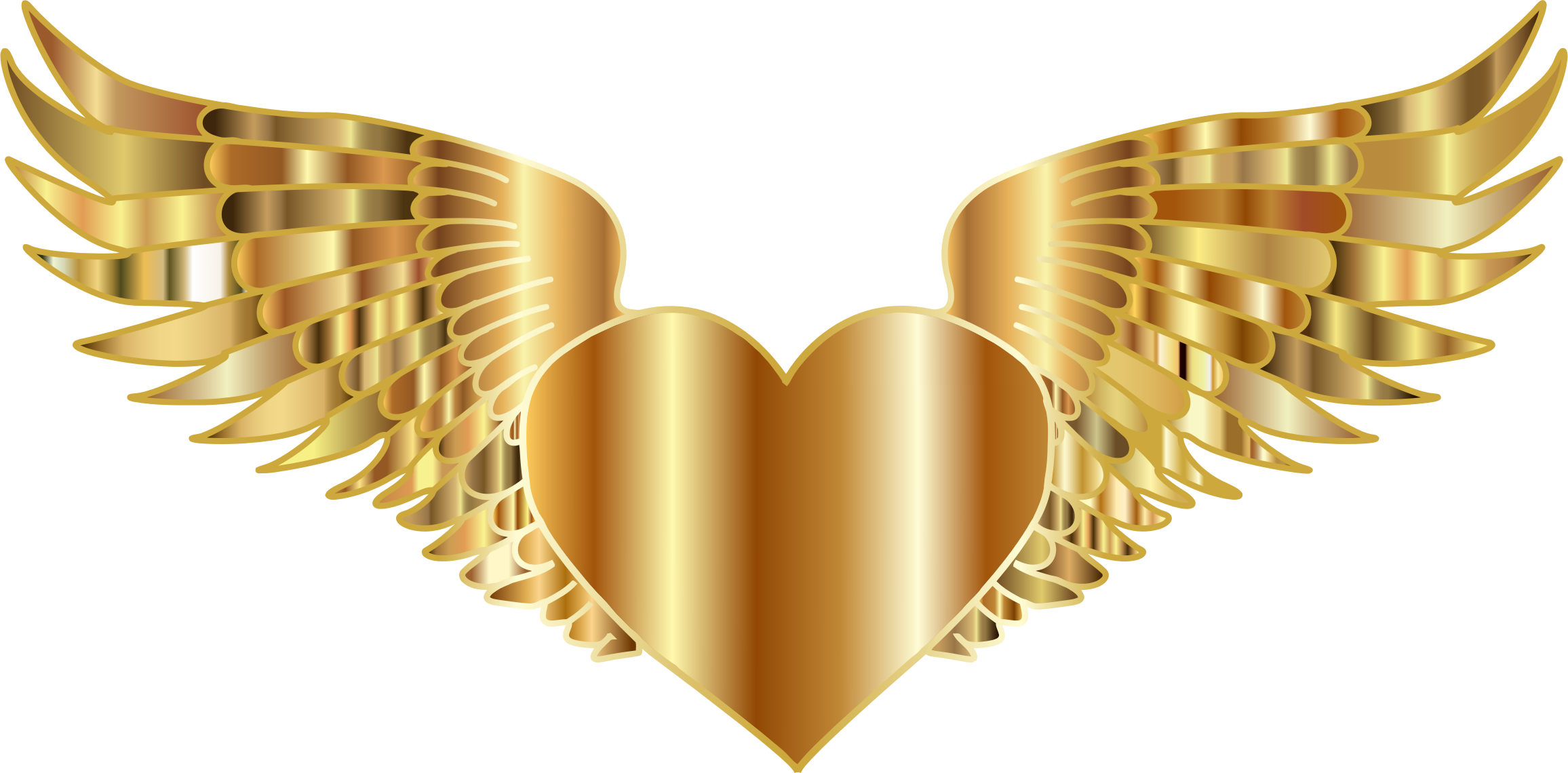 Golden Flying Heart Transparent Download - Gold Heart With Wings Clipart (2312x1140), Png Download