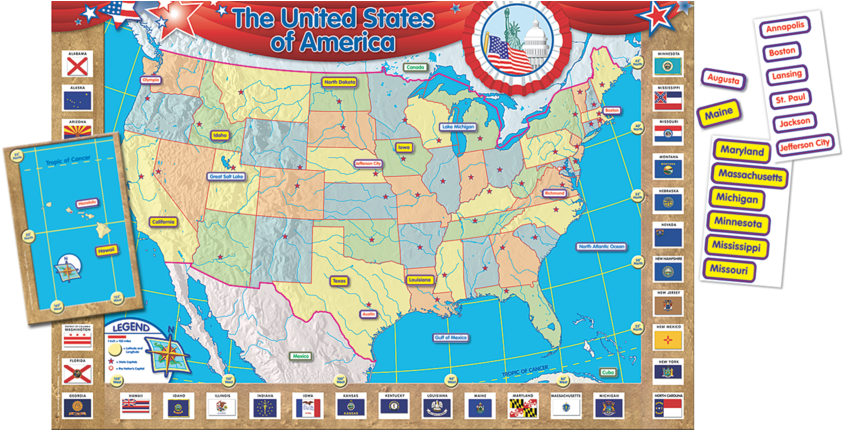 Tcr4403 Us Map Bulletin Board Display Set Image - Teacher Created Resources Us Map Bulletin Board Display Clipart (900x900), Png Download