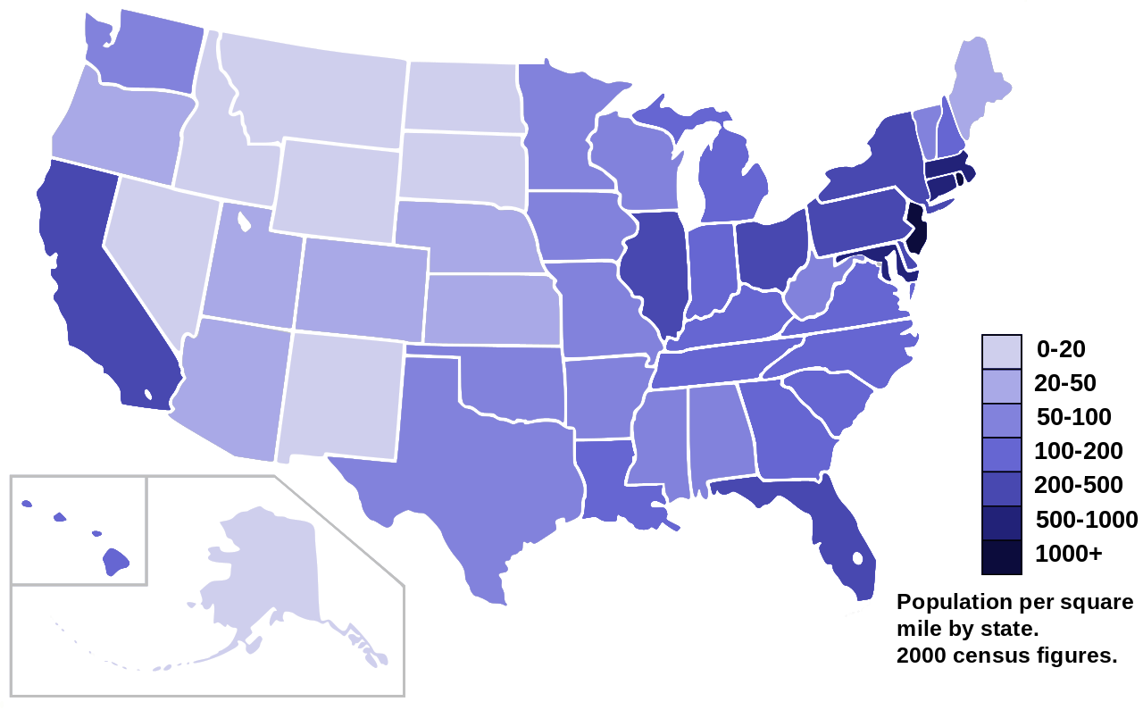 United States Population Map By State Us 1958 2014 - John F. Kennedy Library Clipart (1280x795), Png Download