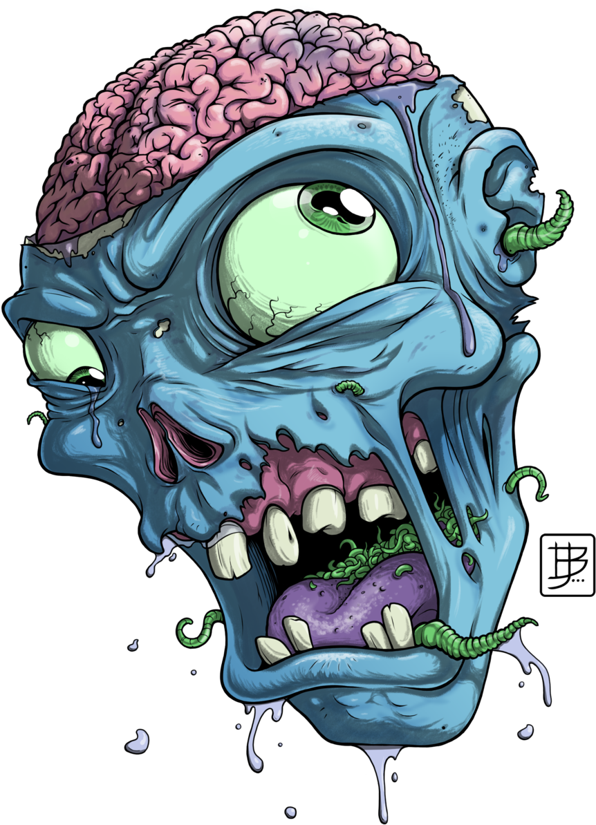 Graphic Free Zombie Head More From Brunojunges Tattoo - Zombie Head Drawing Clipart (752x1063), Png Download