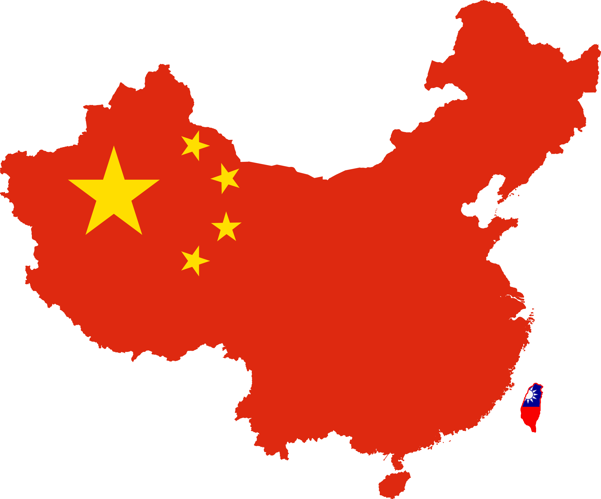 Map Of China In Colours Of Chinese Flag - China Flag Map Clipart (2000x1662), Png Download
