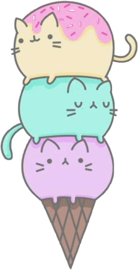 Pusheen Kawaii Cute Freetoedit - Ice Cream Cat Drawing Clipart (447x871), Png Download