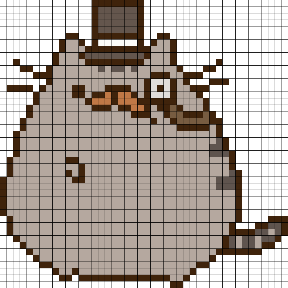 Fancy Pusheen Perler Bead Pattern / Bead Sprite - Pixel Art Pusheen Cat Clipart (925x925), Png Download