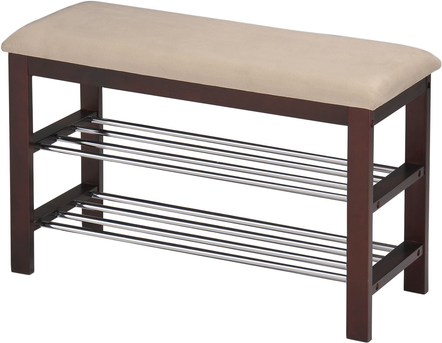 Tulia Beige Fabric & Walnut Wood Frame 2 Tier Transitional - Поставка За Обувки Пейка Clipart (1497x1174), Png Download