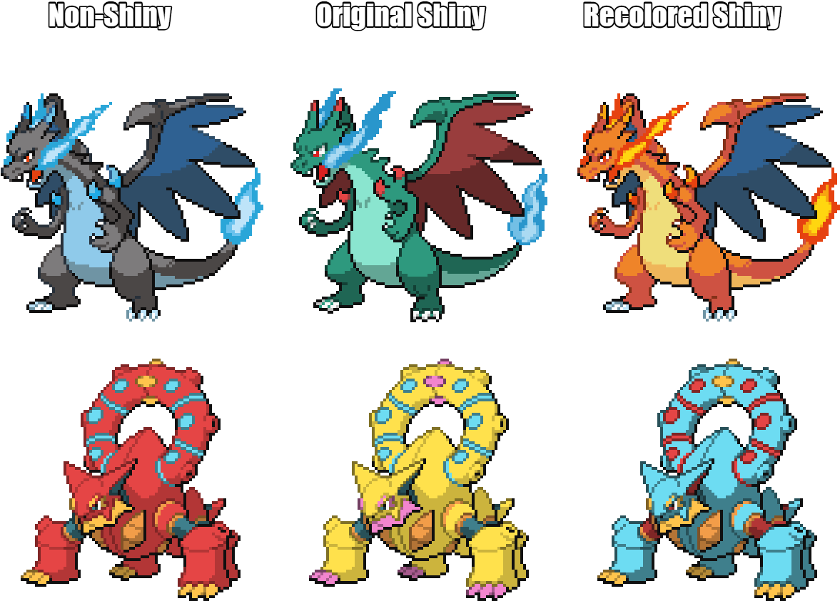 Artmega Charizard X And Volcanion Shiny Recolors I - Shiny Charizard Let's Go Clipart (1192x980), Png Download