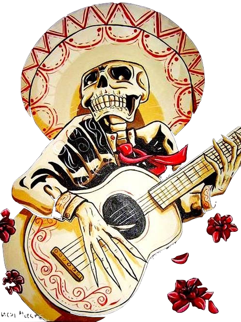 Bad Hombres - Outlaw Country - Dias De Los Muertos Acoustic Guitar Clipart (498x664), Png Download