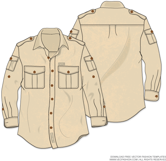 Men Bush Shirt Or Safari Shirt Vector Template With - Tactical Shirt Vector Clipart (600x600), Png Download