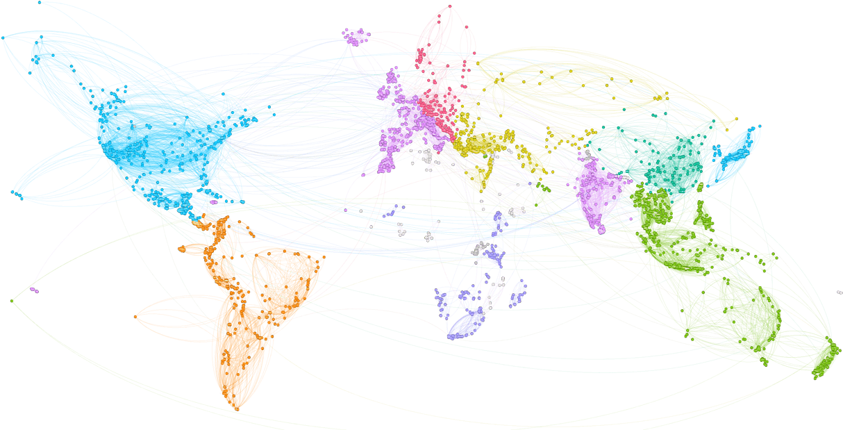 A World Drawn With Triphappy User Travel Itineraries - Map Clipart (1440x654), Png Download