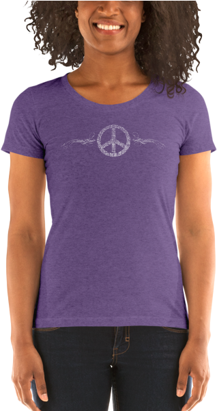 Ladies' Short Sleeve Tee Shirt With Peace Scroll Imprint - T-shirt Clipart (600x600), Png Download