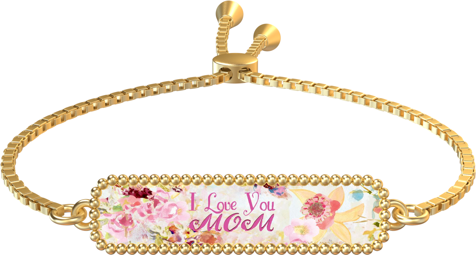 I Love You Mom Gold Rectangle Bracelet - Bracelet Clipart (1643x881), Png Download