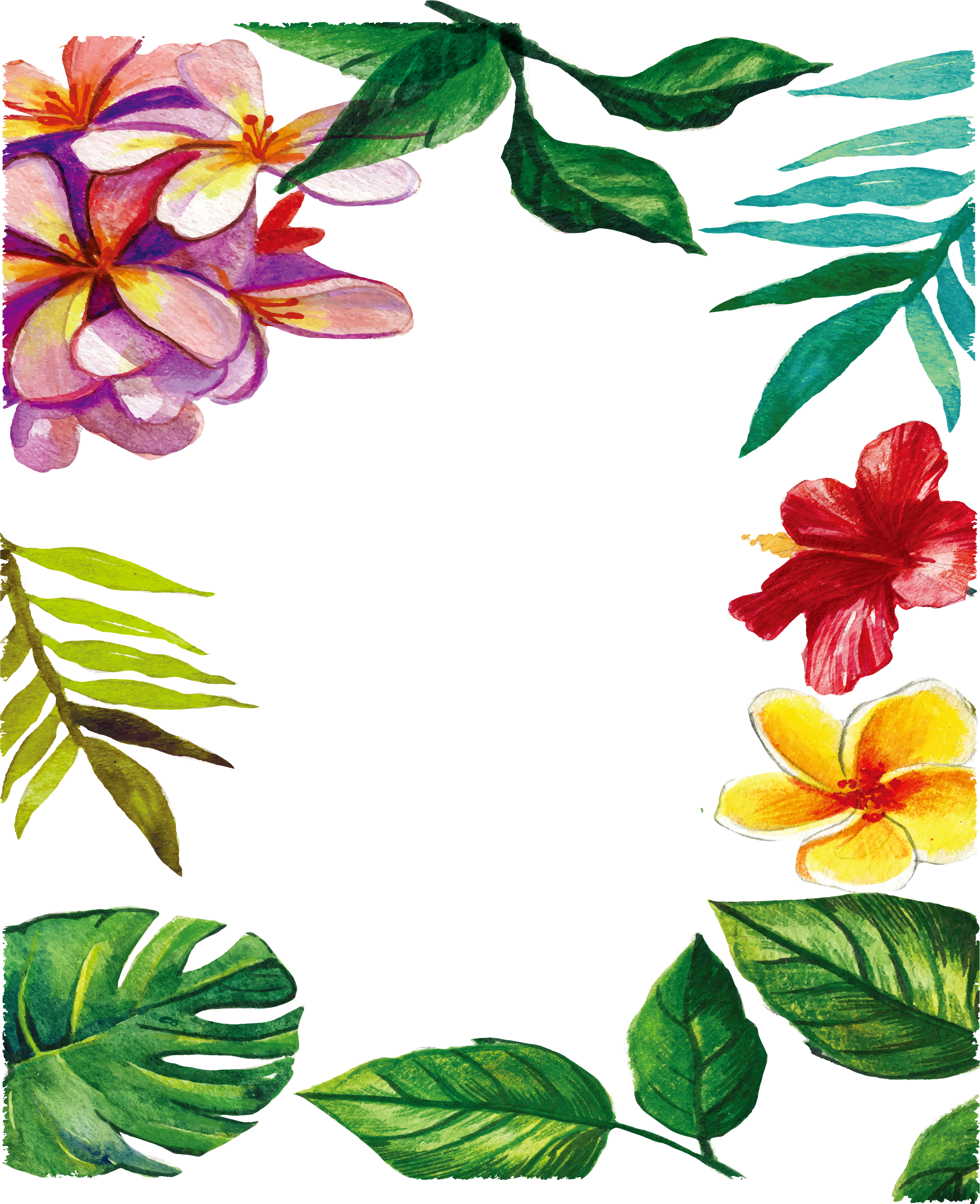 Marcos De Flores Vintage - Marco Watercolor Flowers Png Clipart (2101x2582), Png Download