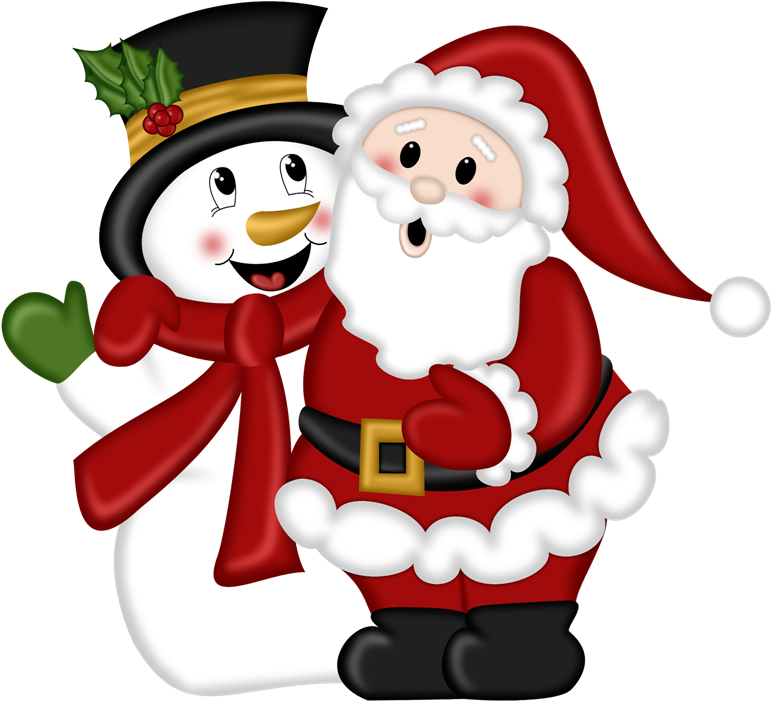 Santa Y Muñeco De Nieve Clipart (800x740), Png Download