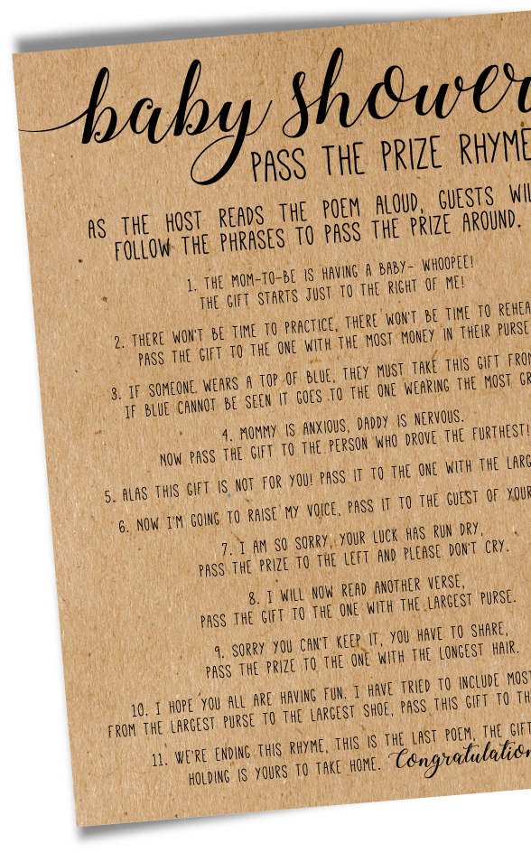 Pass The Prize Baby Shower - Calligraphy Clipart (600x1003), Png Download