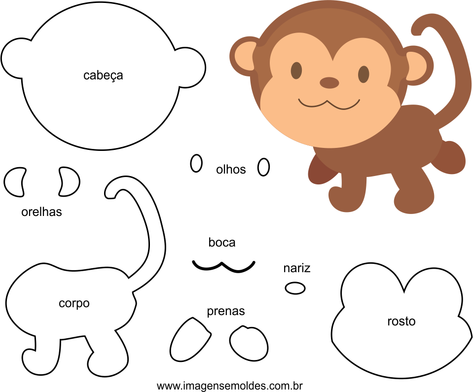 Molde De Macaco Para Eva Feltro E Artesanato - Molde De Macaquinho De Feltro Clipart (959x795), Png Download