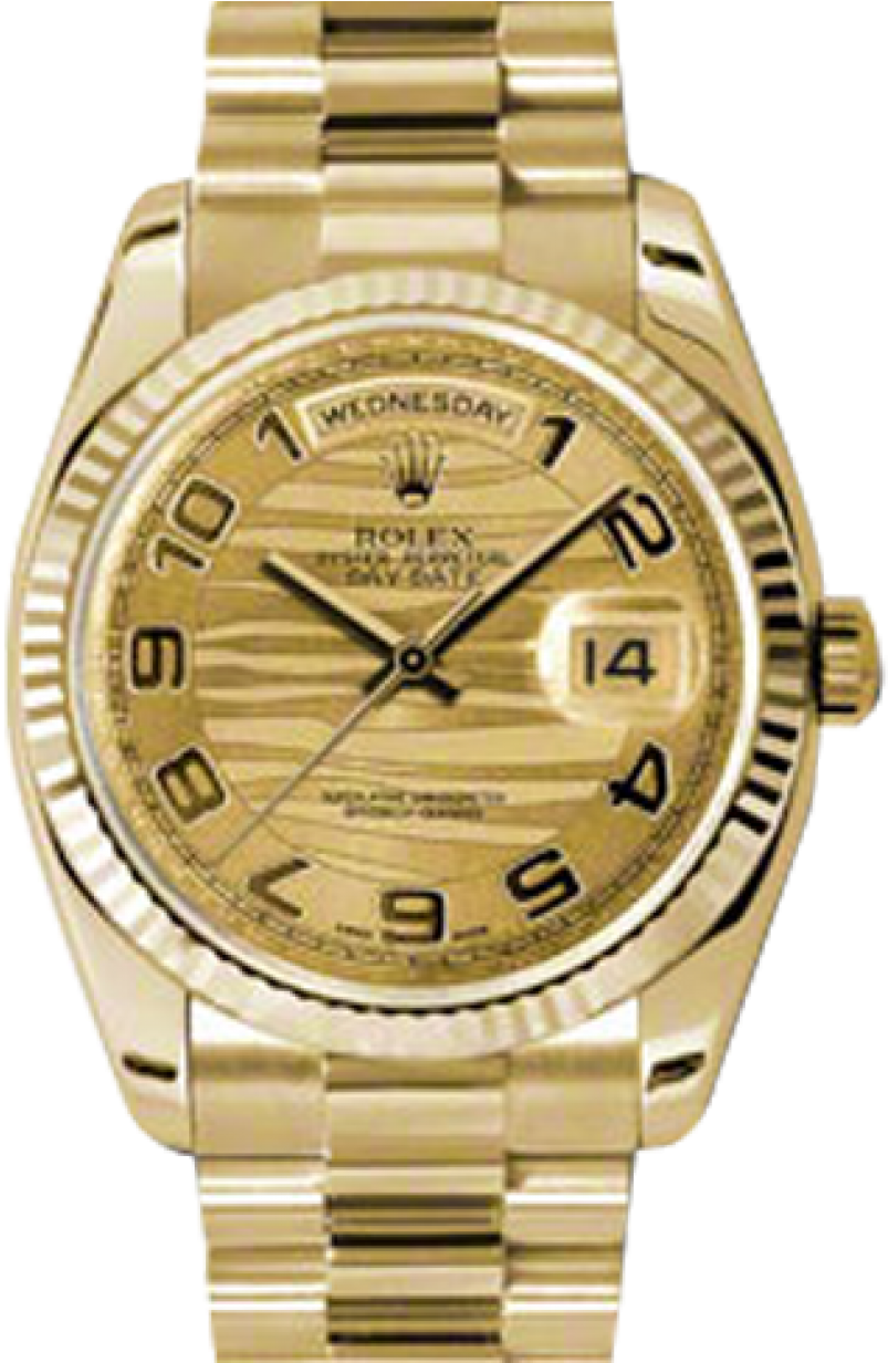 Rolex Day Date 36 118238 Glwafp Champagne Arabic Wave - Rolex Day Date Gold Black Clipart (809x1231), Png Download