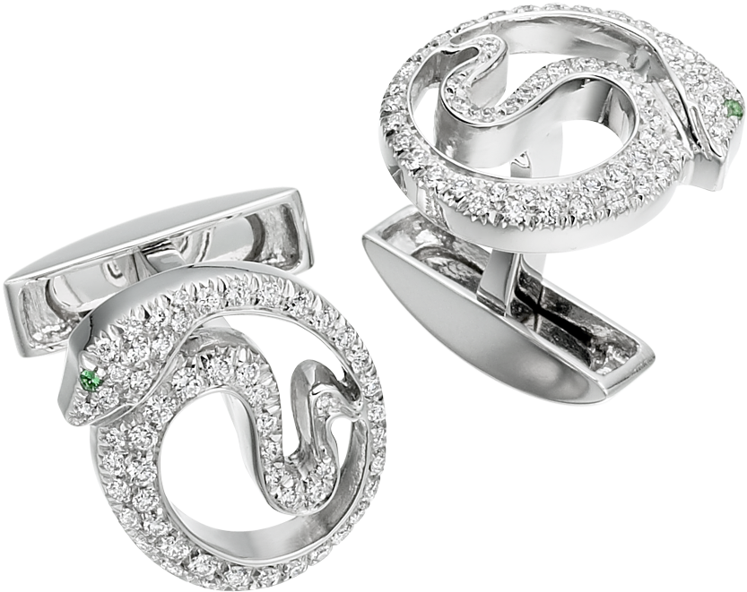 Serpent Shaped White Gold Cufflinks, Set With Of Diamonds - Platinum Clipart (858x726), Png Download