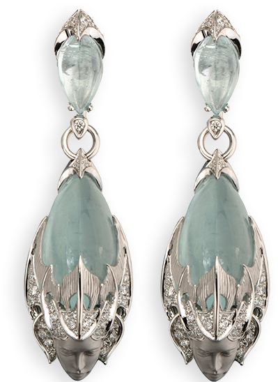 White Gold 18kt, Diamonds And Aquamarine - Earrings Clipart (758x566), Png Download